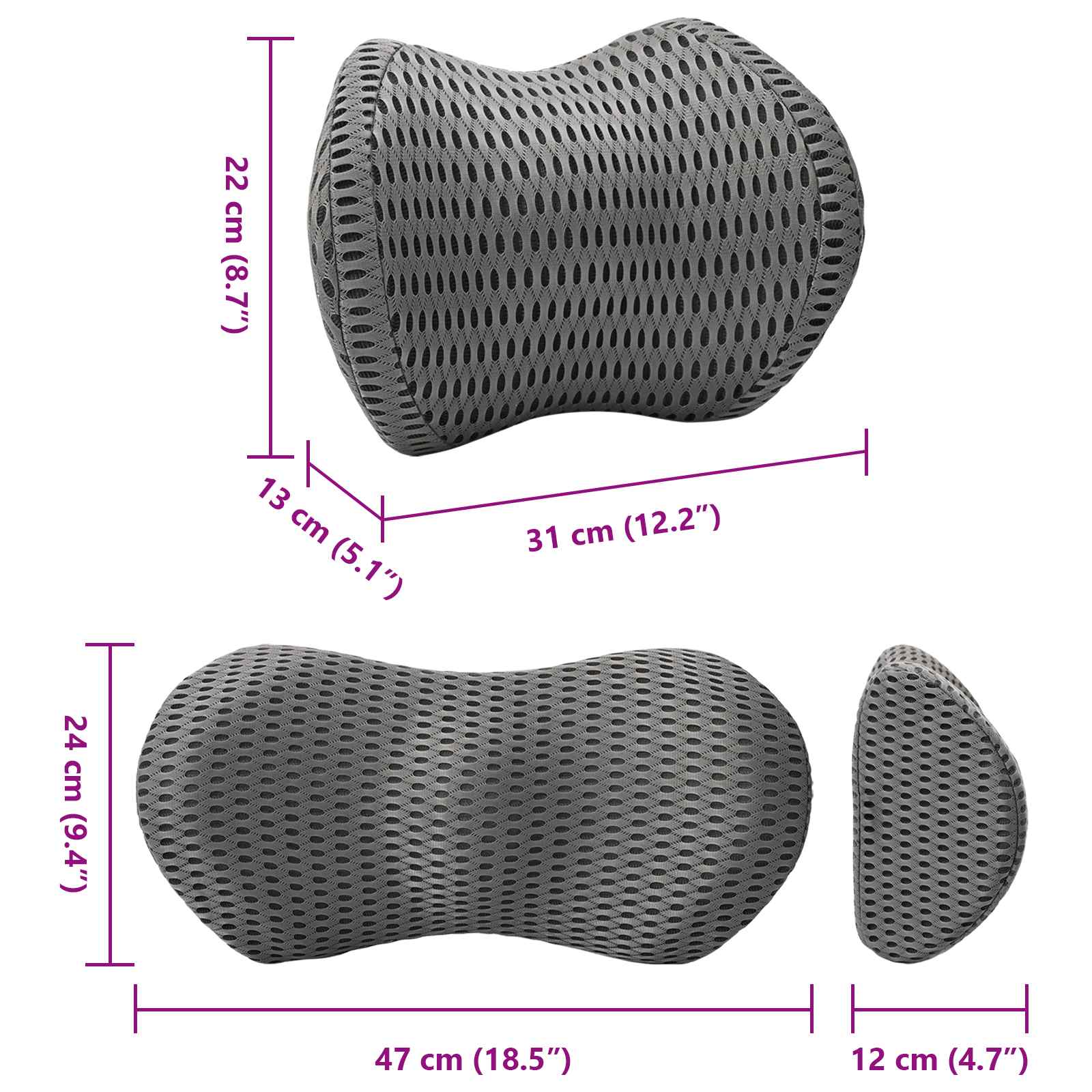 vidaXL Hoofdkussen met kussen Verstelbaar 2 pcs Grijs 4D Mesh