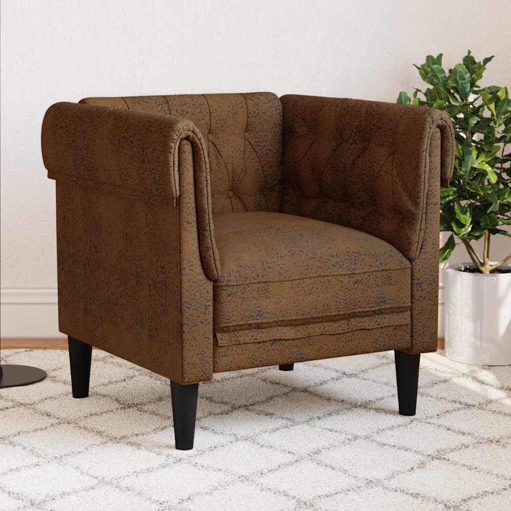 vidaXL Chesterfield Bank Stoel Geruit Bruin 78.5 x 74.5 x 74.5 cm