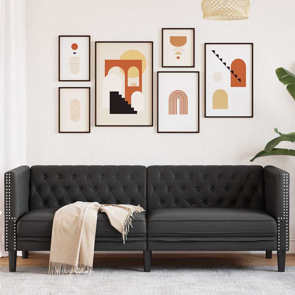 vidaXL Chesterfield Bank Stoel Zwart 71 x 74.5 x 70.5 cm Kunstleer