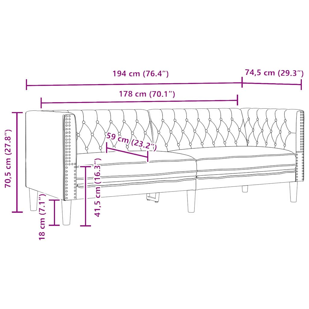 vidaXL Chesterfield Bank Stoel Zwart 71 x 74.5 x 70.5 cm Kunstleer