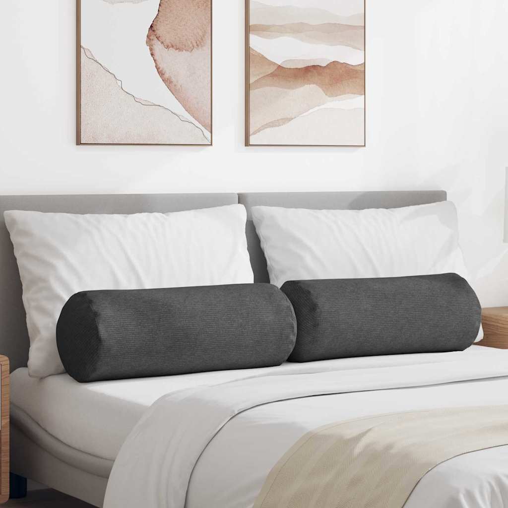 vidaXL Bolster Kussens 2 pcs Donkergrijs Ø 15 x 40 cm Katoen Stof