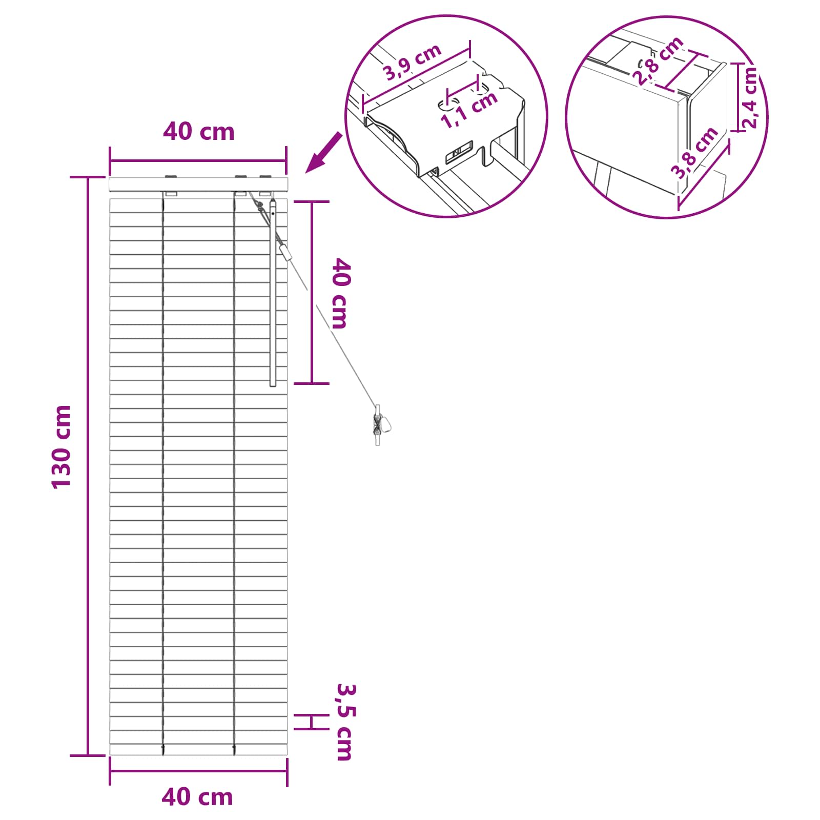 vidaXL Jaloezie Eiken Look 40 x 130 cm 35 mm Massief Paulowniahout