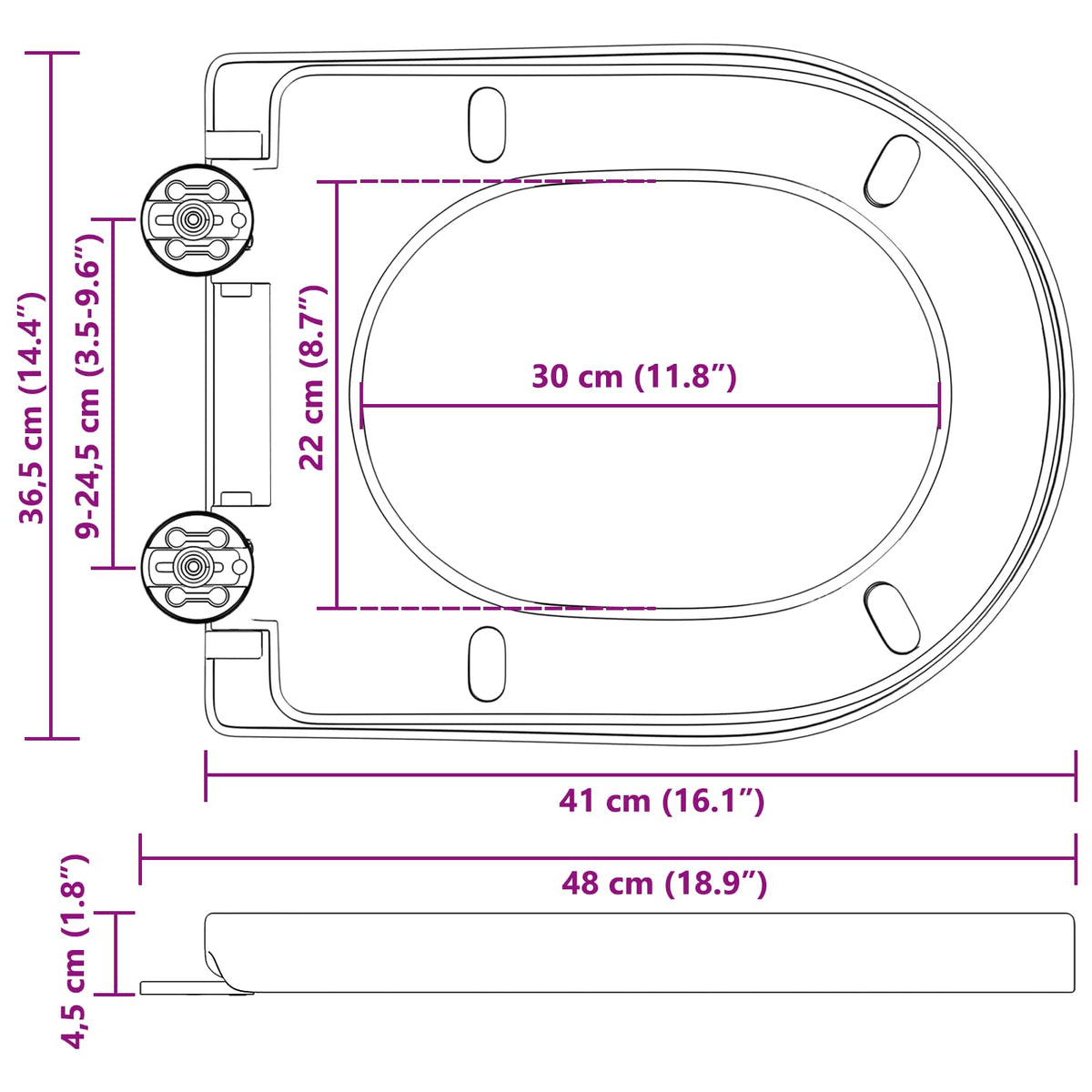 vidaXL Toiletzitting Wit 48 x 36.5 x 4.5 cm Polypropyleen