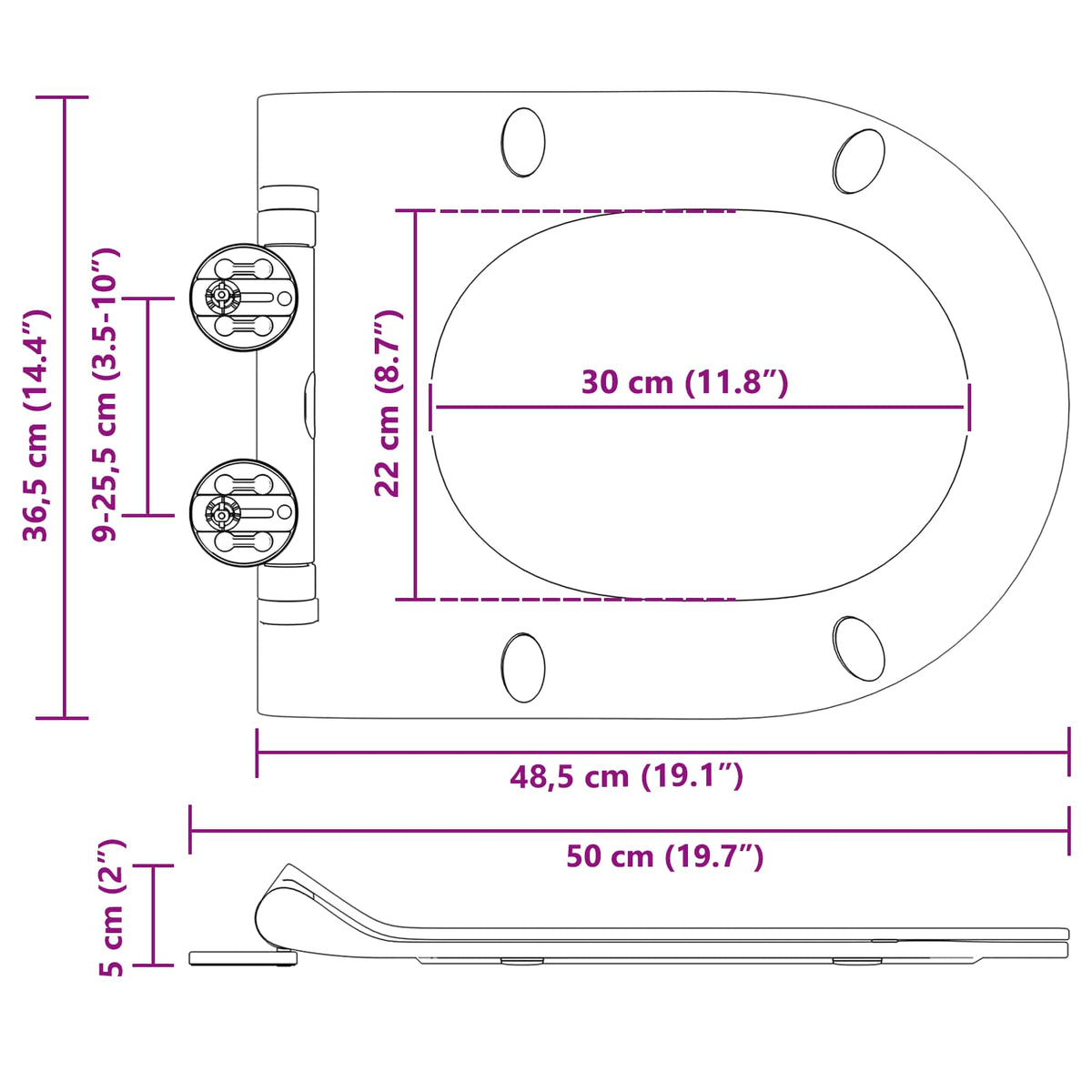 vidaXL Toiletzitting Wit 48.5 x 36 x 5 cm Polypropyleen