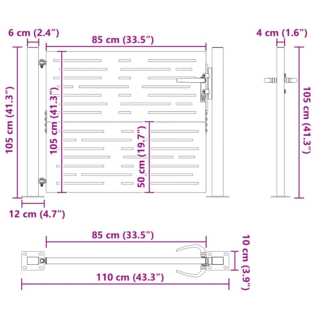vidaXL Poort 105x105 cm vierkant cortenstaal