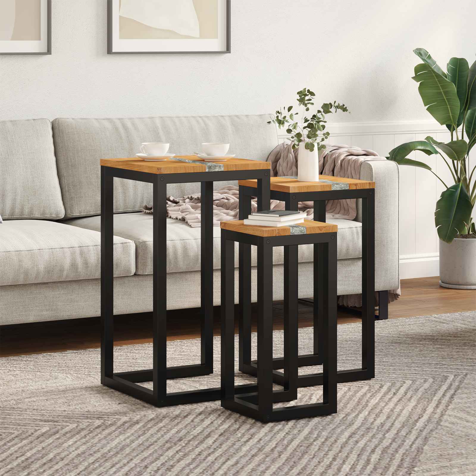 vidaXL Nesttafel 3 st Bruin Massief Teakhout