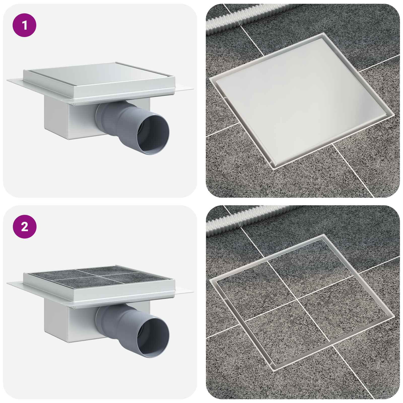 vidaXL 2 in 1 doucheafvoer Zilver 15 x 15 cm Roestvrij staal 304