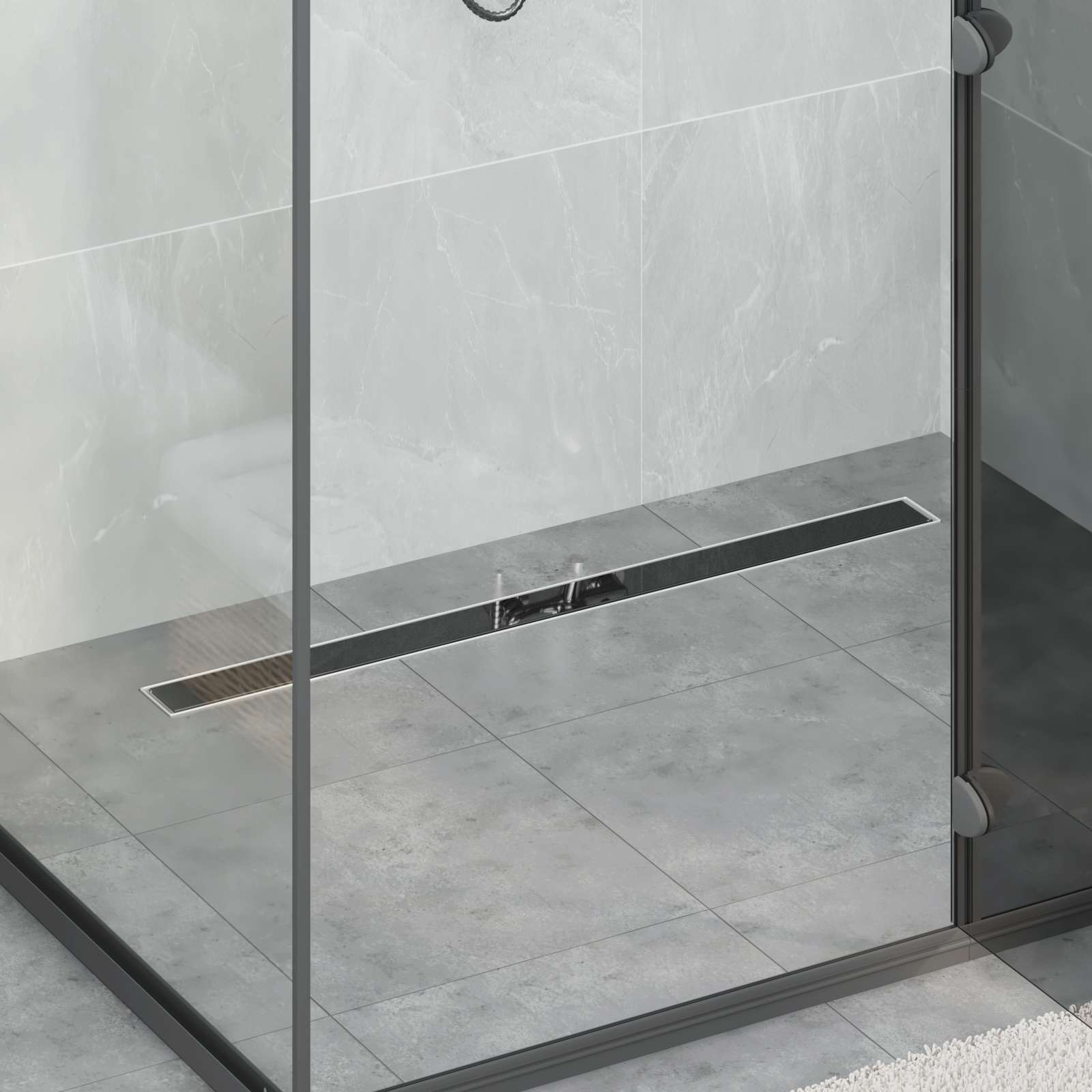 vidaXL Doucheafvoer met Glazen Deksel Zwart 50 cm Roestvrij staal 304