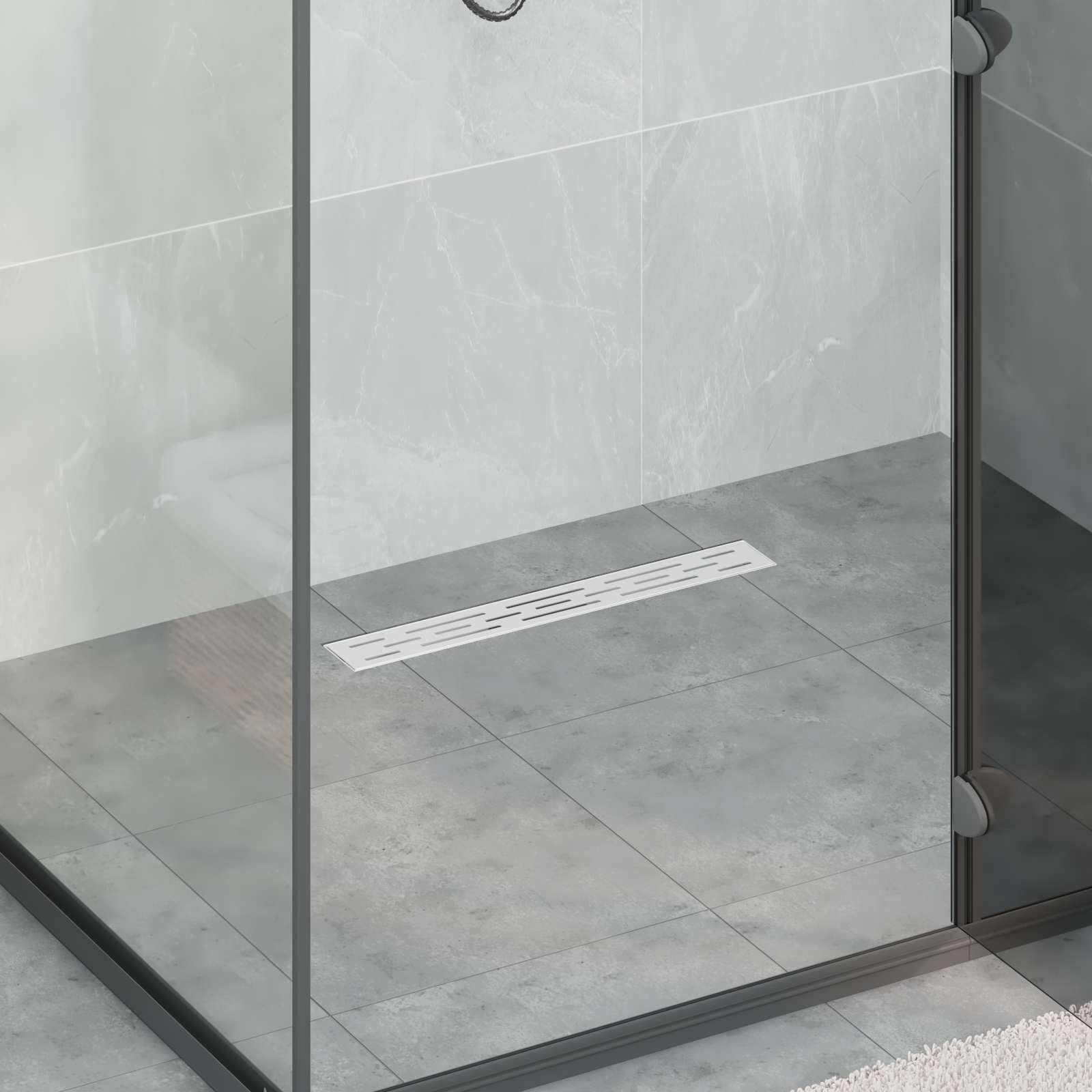 vidaXL Doucheafvoer met Glazen Deksel Zwart 50 cm Roestvrij staal 304