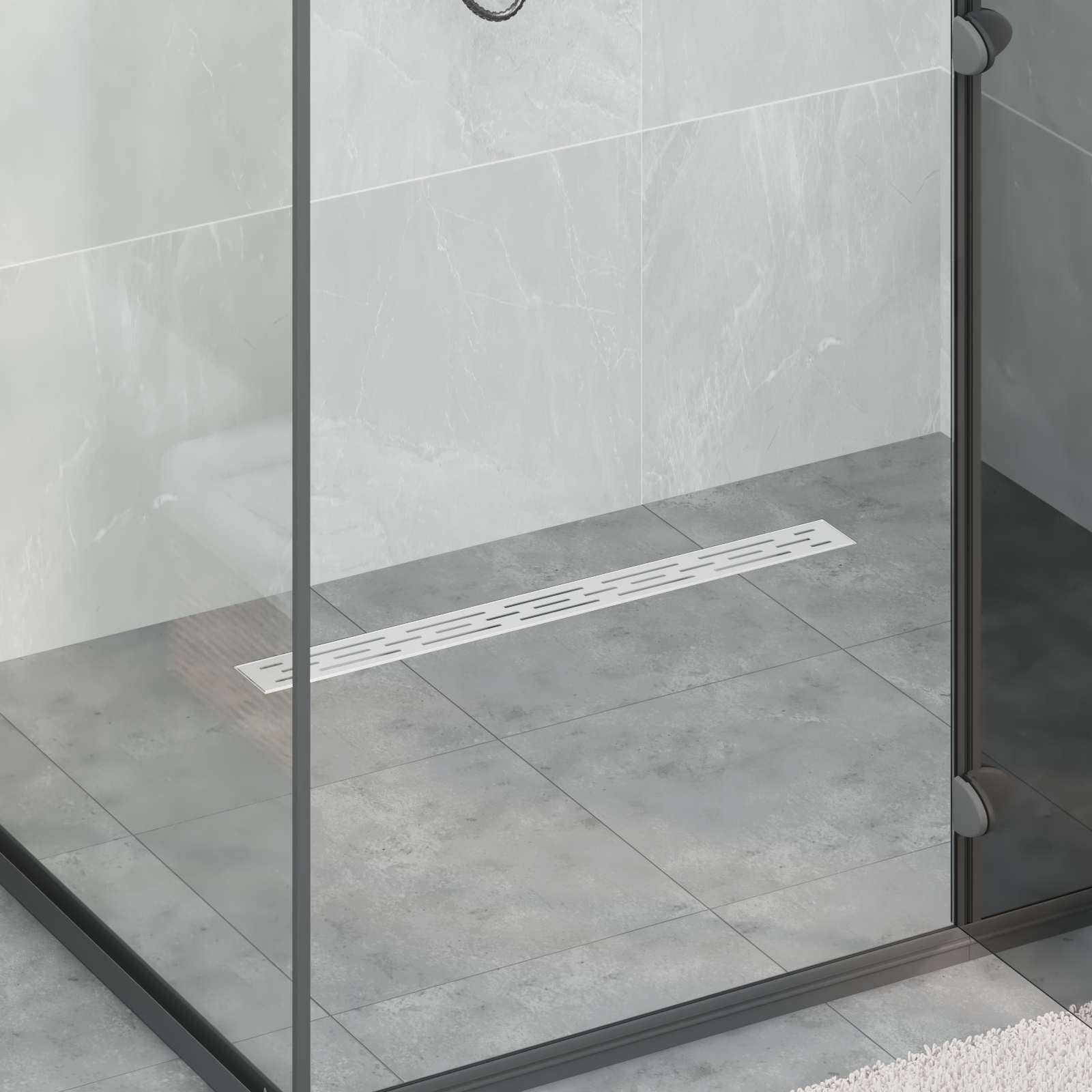 vidaXL Doucheafvoer met Glazen Deksel Zwart 50 cm Roestvrij staal 304