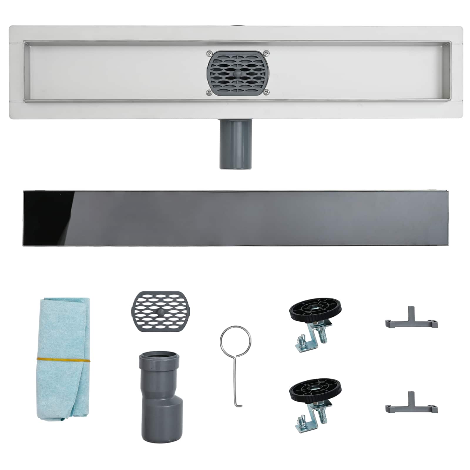 vidaXL Doucheafvoer Glasdeksel met 360° Sifon Zwart 50 cm