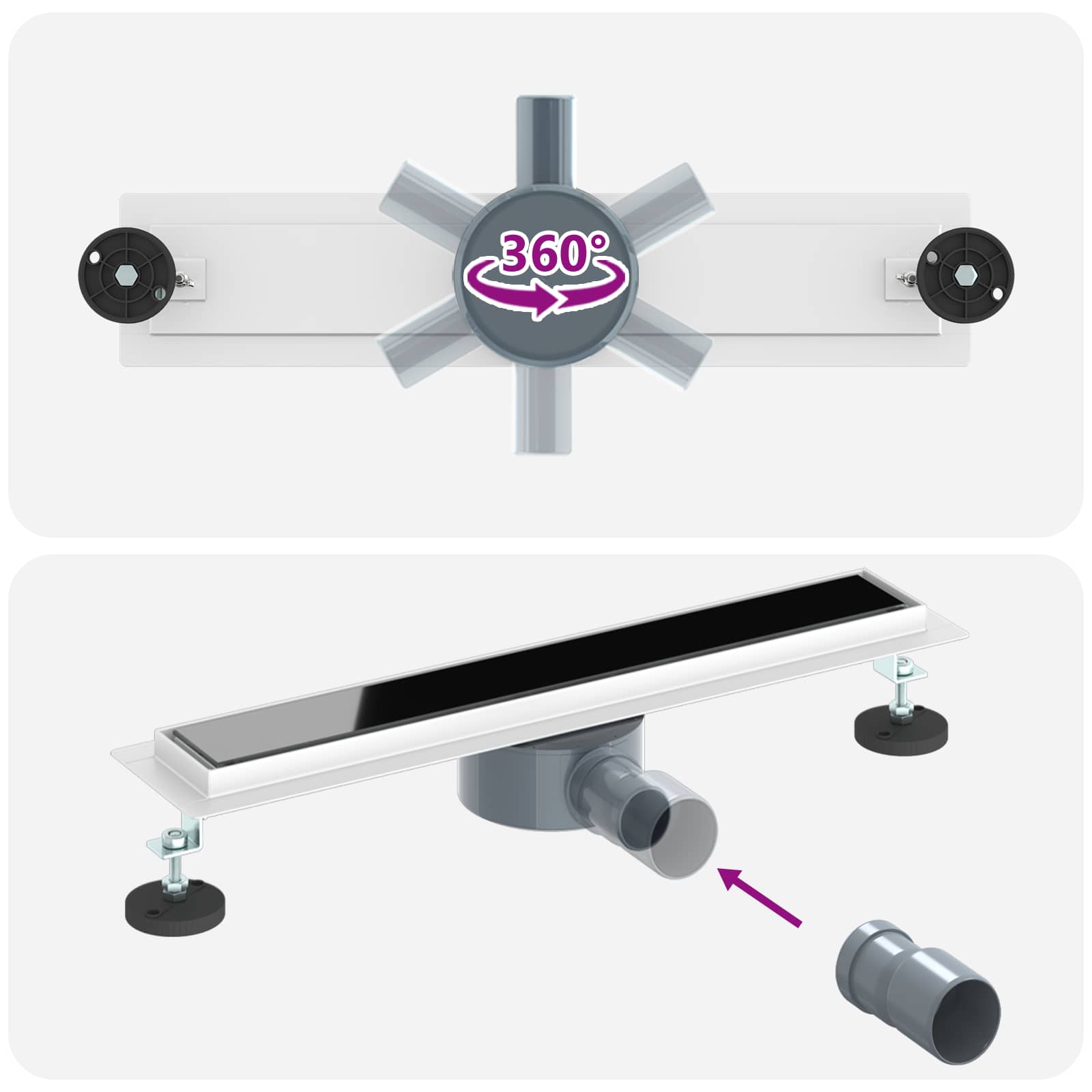 vidaXL Doucheafvoer Glasdeksel met 360° Sifon Zwart 50 cm