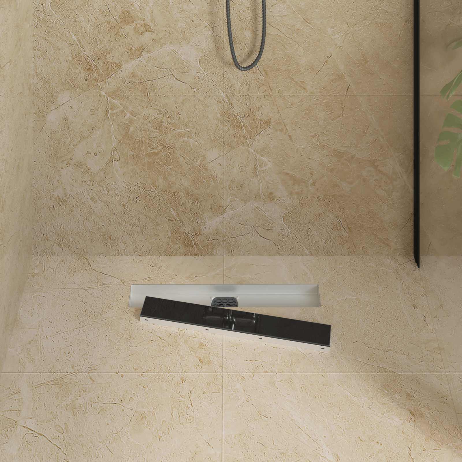 vidaXL Doucheafvoer Glasdeksel met 360° Sifon Zwart 50 cm