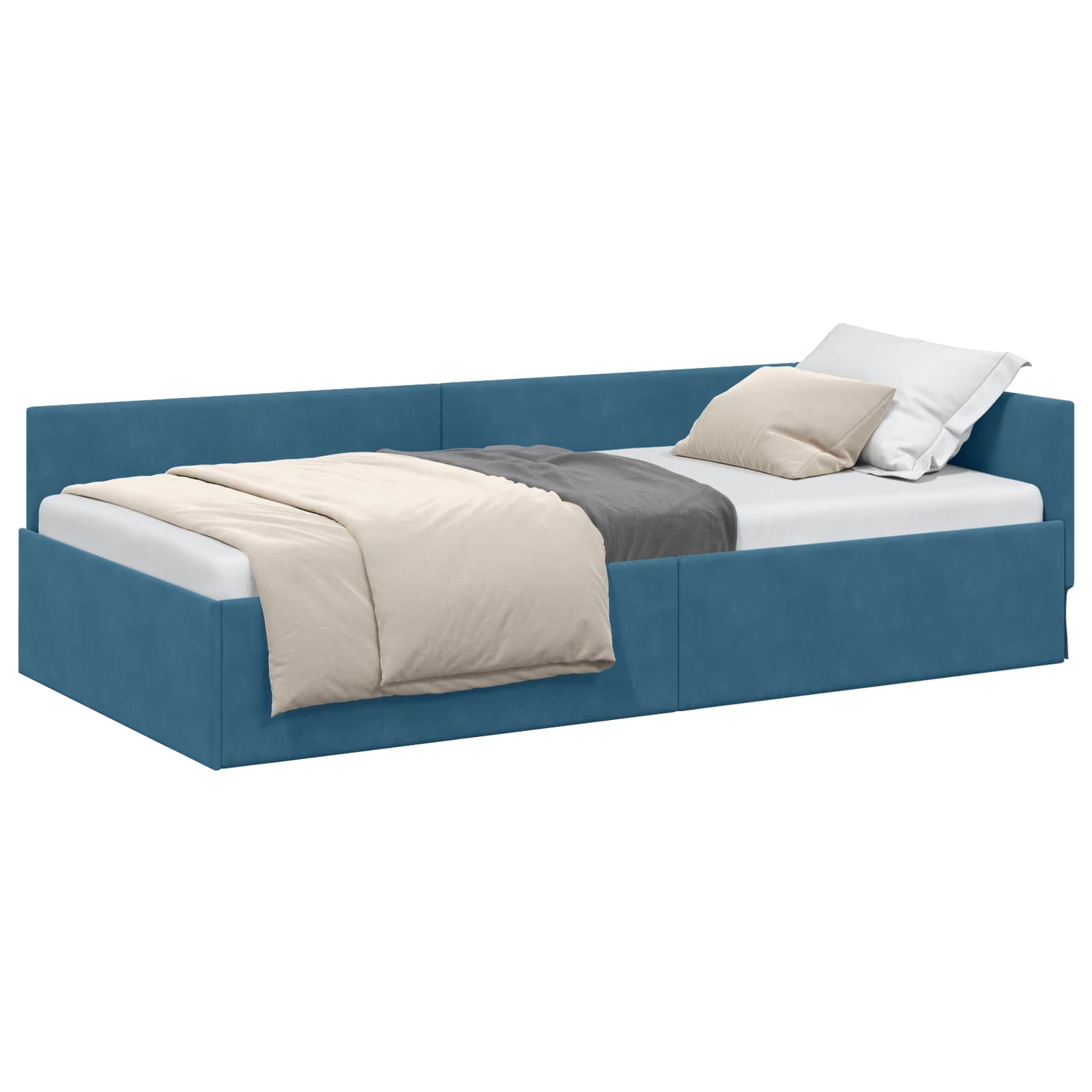 vidaXL Hoekbedframe Blauw 80 x 200 cm Fluweel en Engineered hout