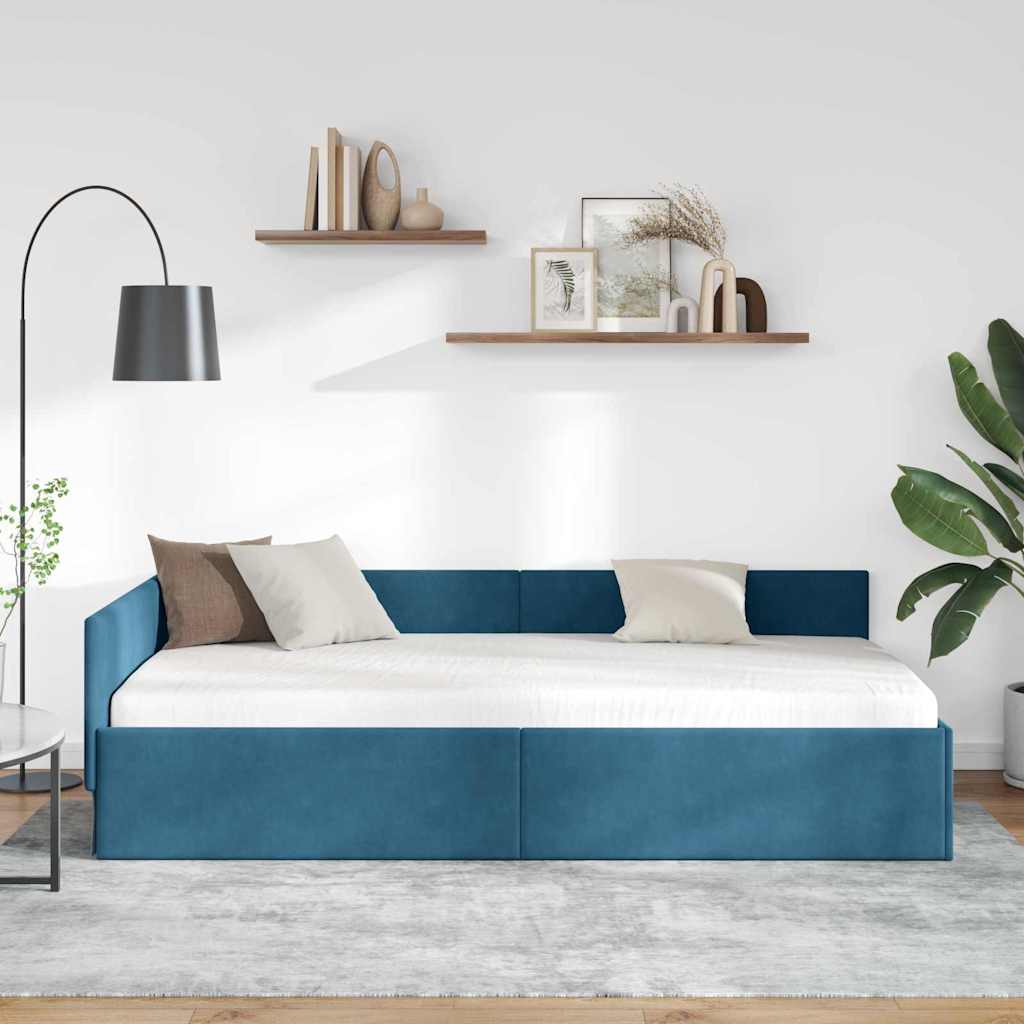 vidaXL Hoekbedframe Blauw 80 x 200 cm Fluweel en Engineered hout