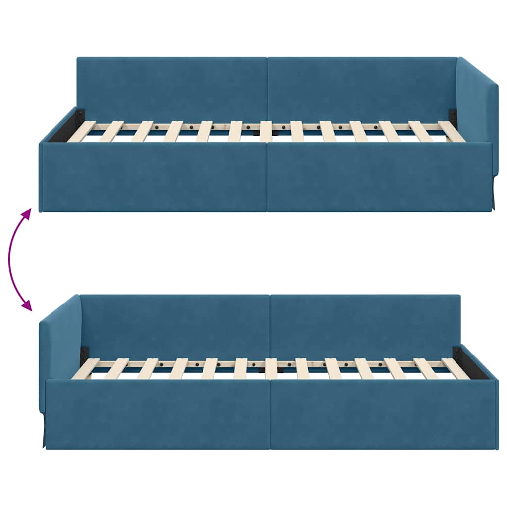vidaXL Hoekbedframe Blauw 80 x 200 cm Fluweel en Engineered hout