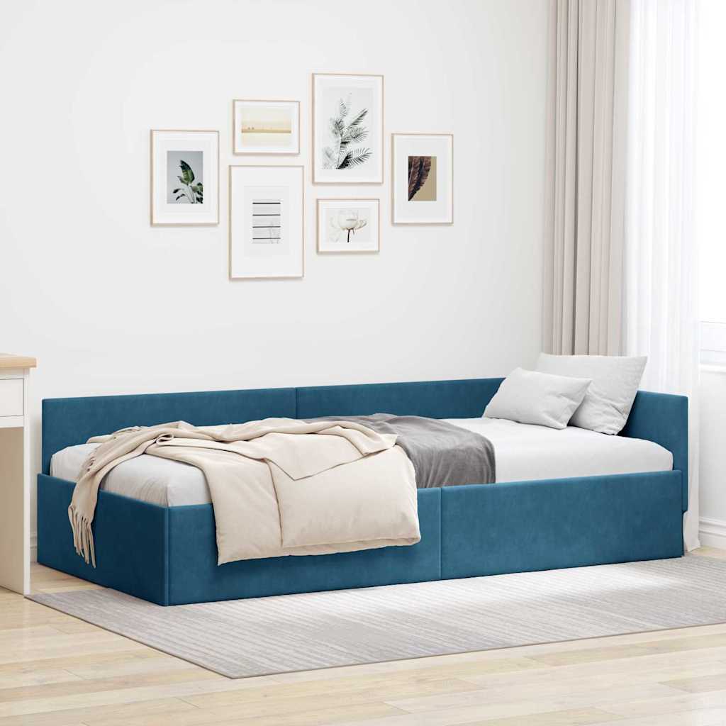 vidaXL Hoekbedframe Blauw 80 x 200 cm Fluweel en Engineered hout