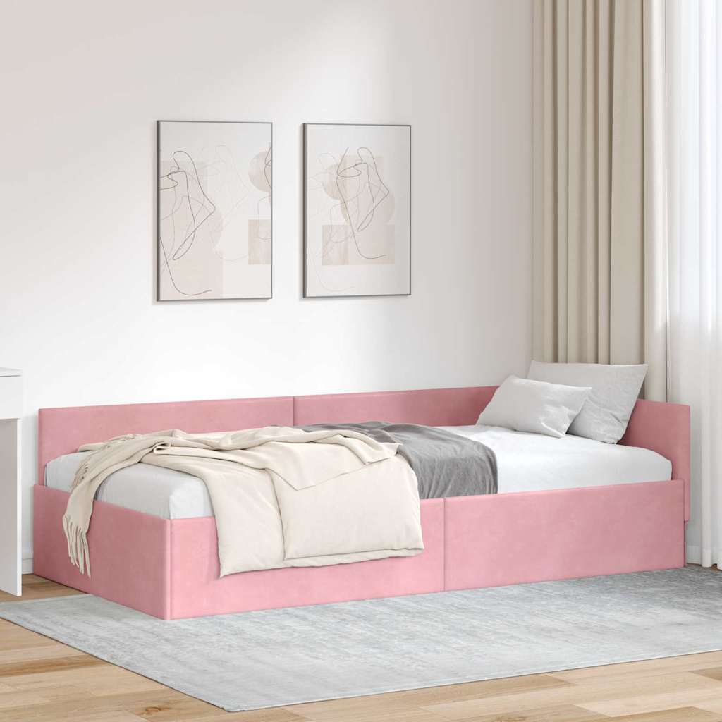 vidaXL Hoekbedframe Blauw 80 x 200 cm Fluweel en Engineered hout