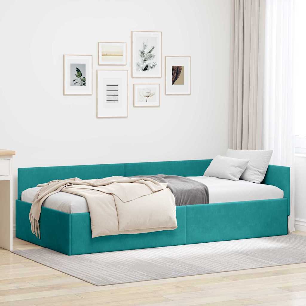vidaXL Hoekbedframe Blauw 80 x 200 cm Fluweel en Engineered hout