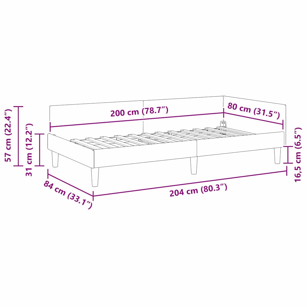 vidaXL Hoekbedframe Blauw 80 x 200 cm Velvet en Engineered hout