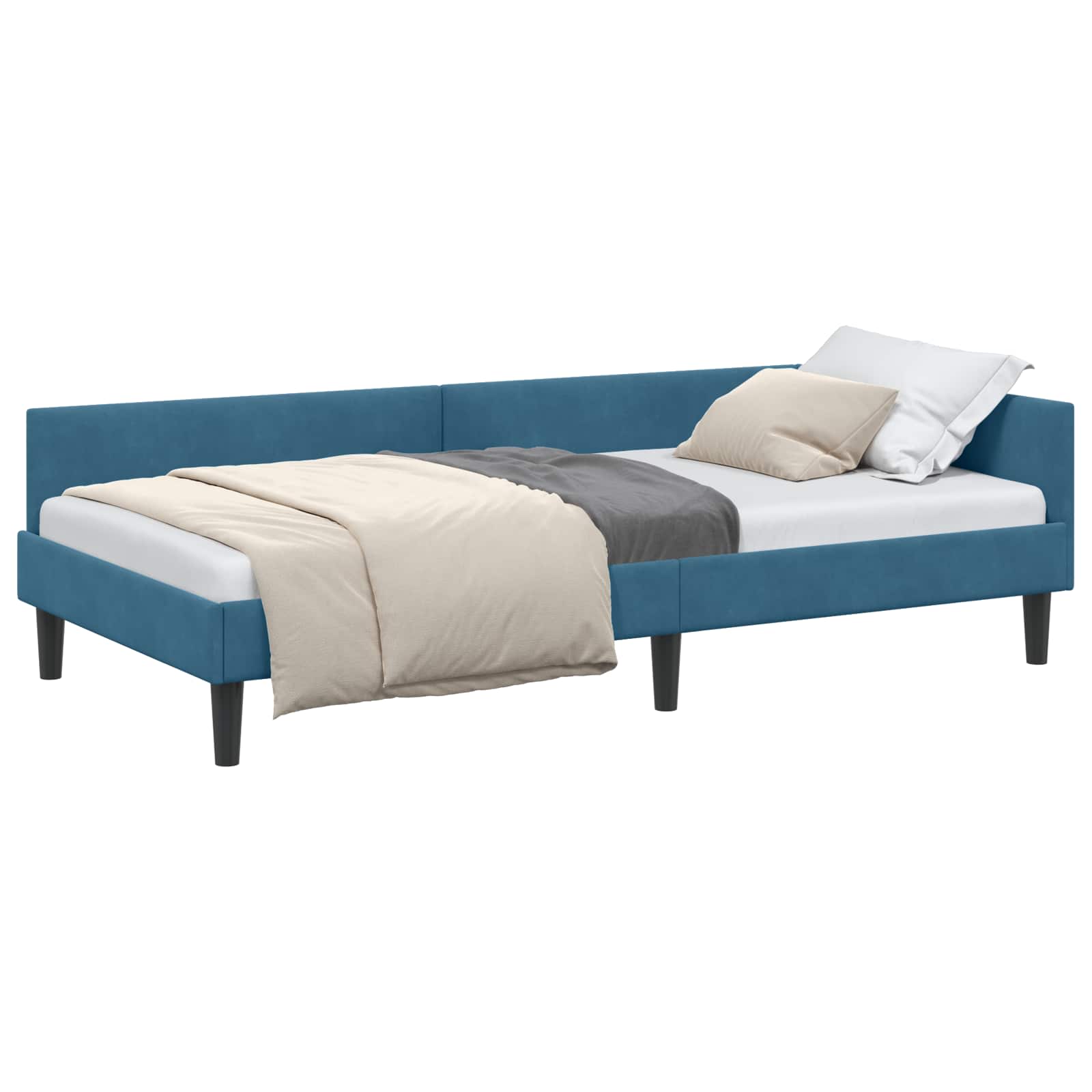 vidaXL Hoekbedframe Blauw 80 x 200 cm Velvet en Engineered hout