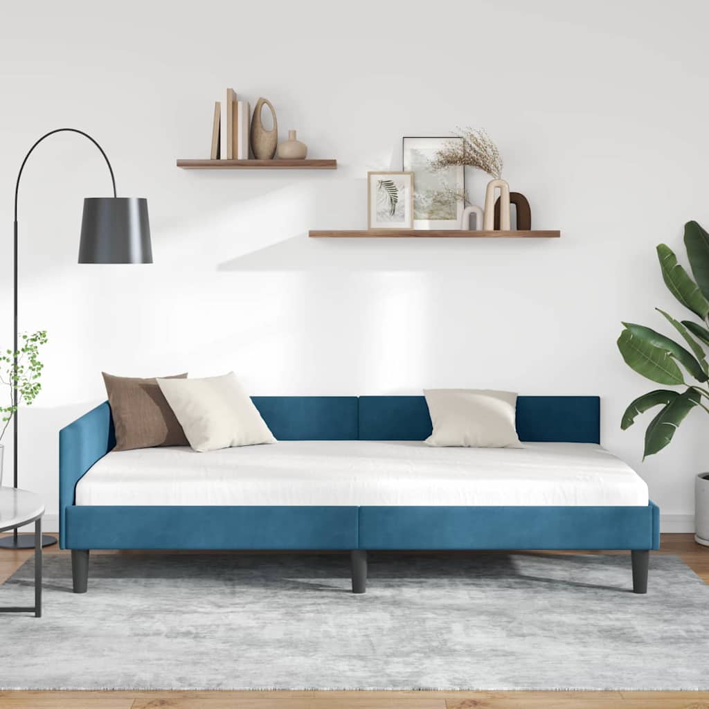 vidaXL Hoekbedframe Blauw 80 x 200 cm Velvet en Engineered hout