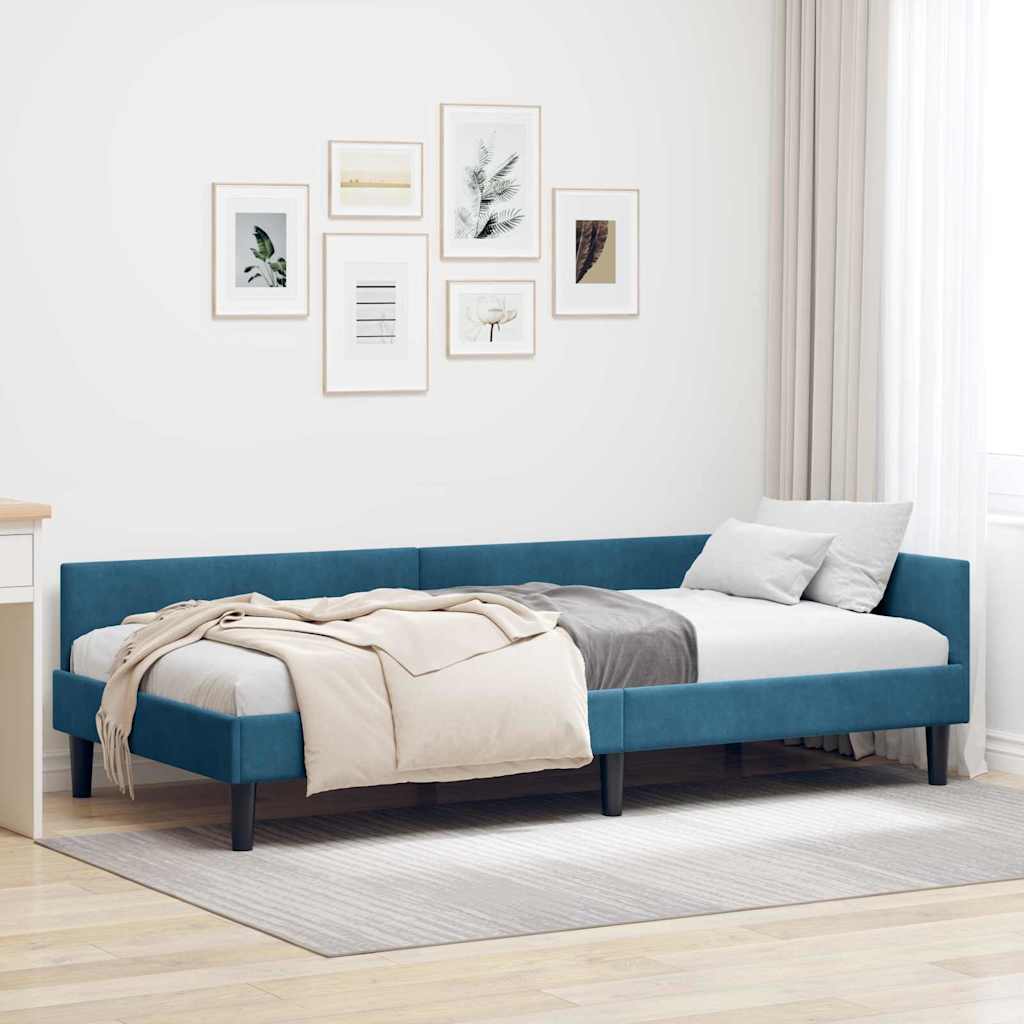 vidaXL Hoekbedframe Blauw 80 x 200 cm Velvet en Engineered hout