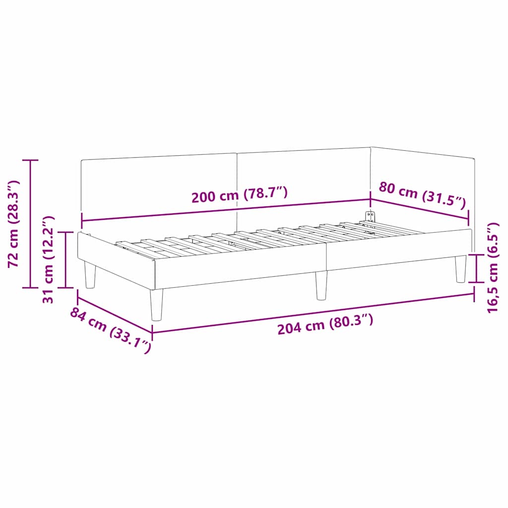 vidaXL Hoekbedframe Blauw 80 x 200 cm Fluweel en Engineered hout