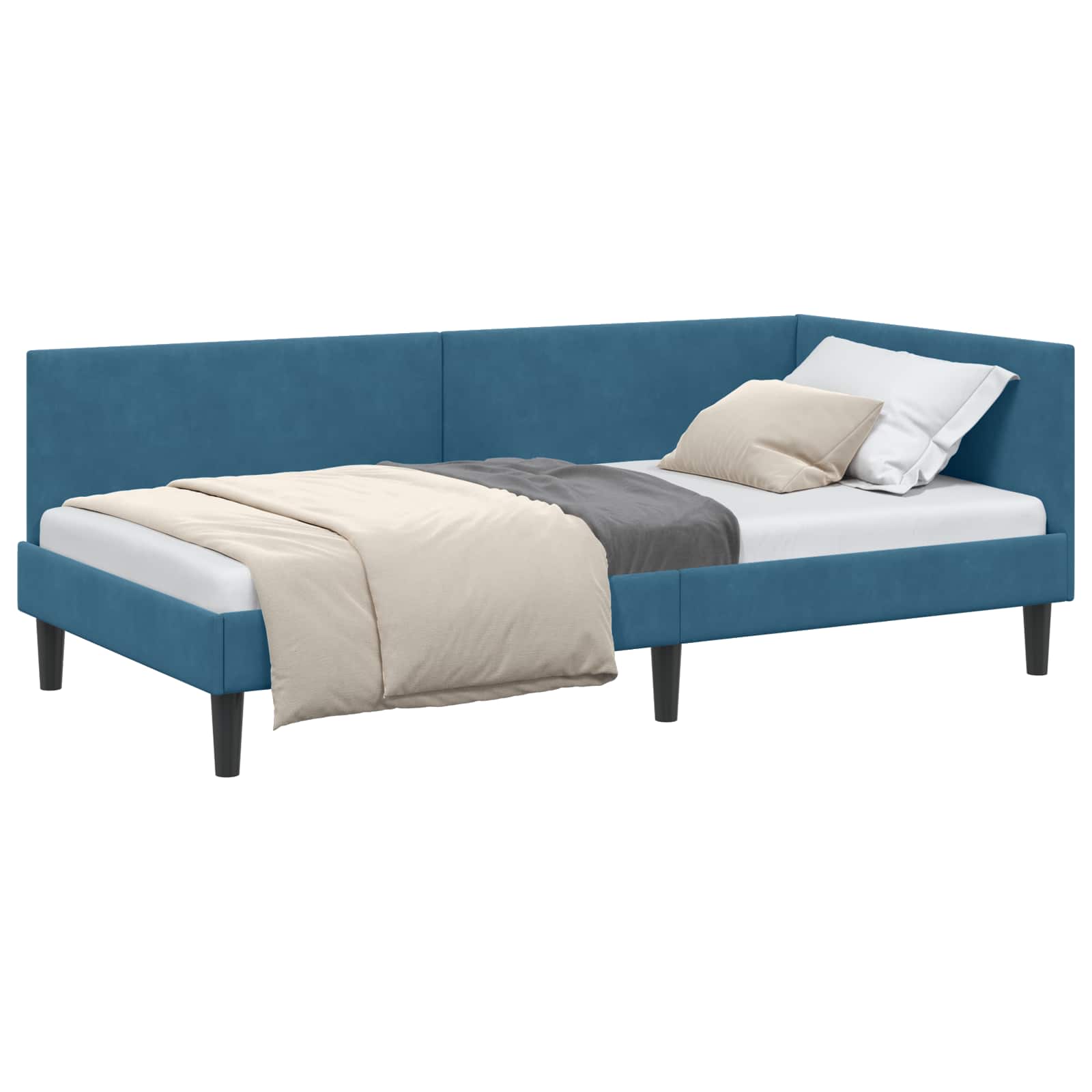 vidaXL Hoekbedframe Blauw 80 x 200 cm Fluweel en Engineered hout