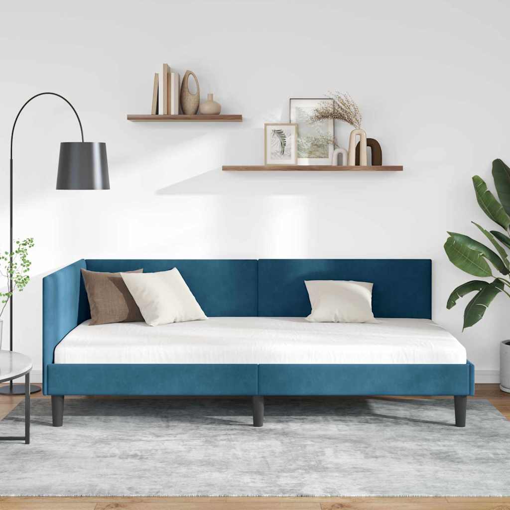 vidaXL Hoekbedframe Blauw 80 x 200 cm Fluweel en Engineered hout