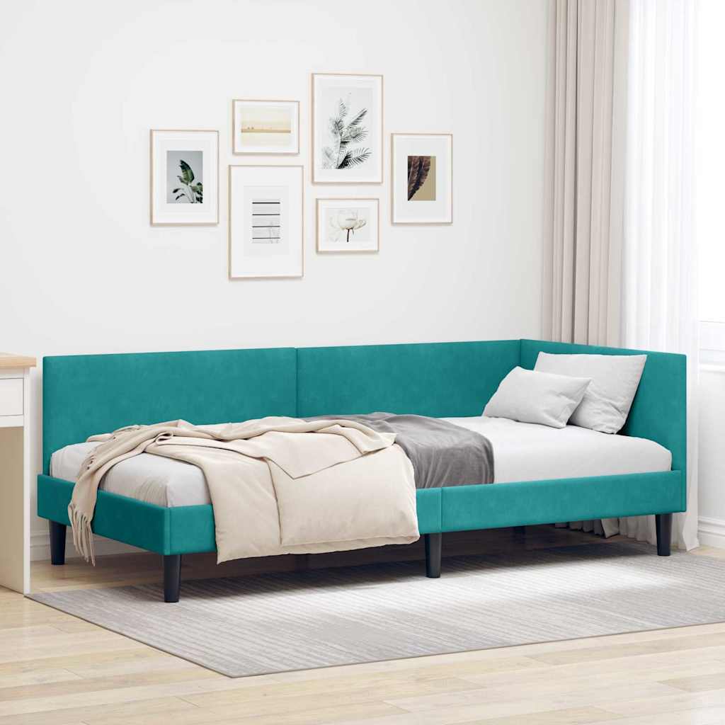 vidaXL Hoekbedframe Blauw 80 x 200 cm Fluweel en Engineered hout