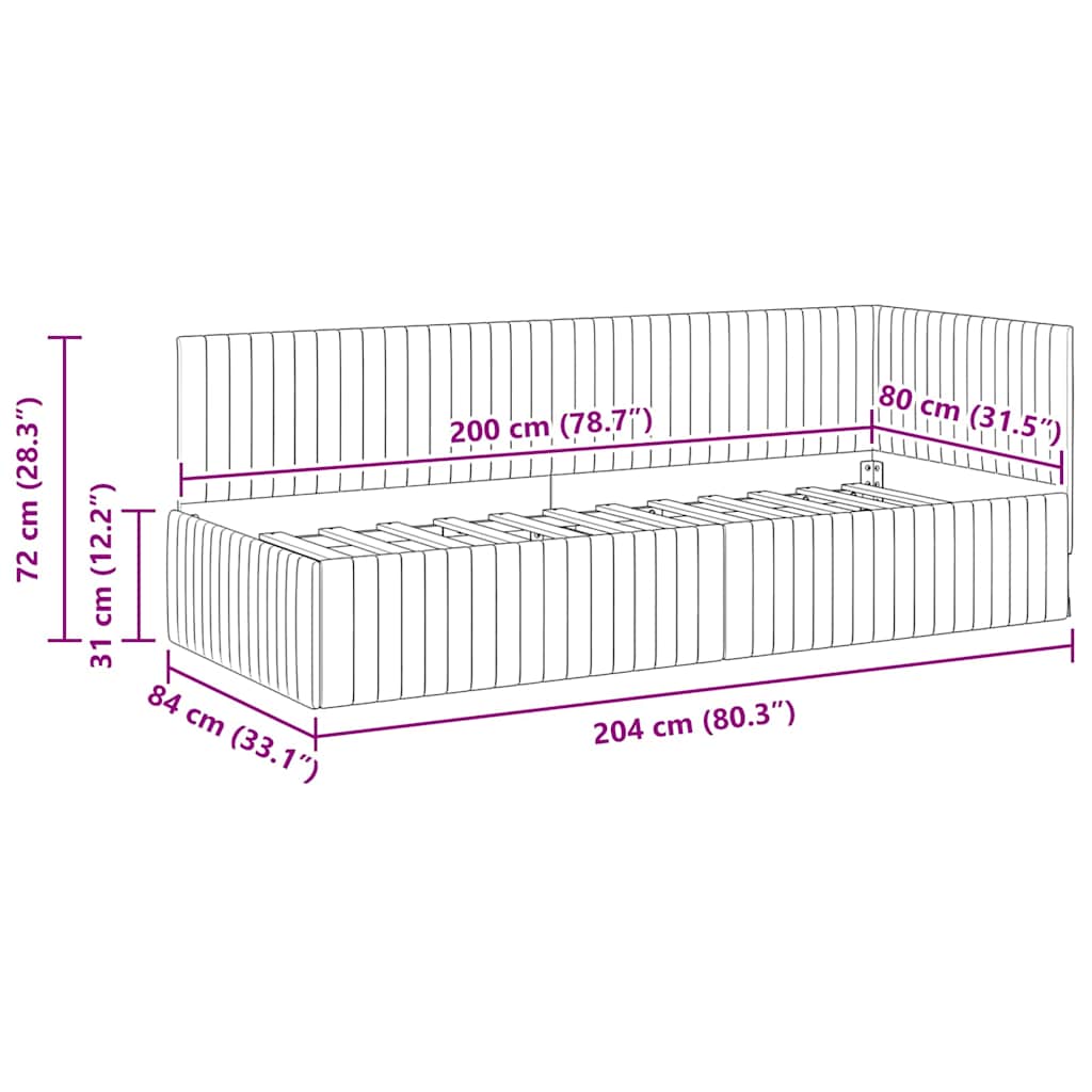 vidaXL Hoekbedframe met hoofdeinde Blauw 80 x 200 cm Fluweel