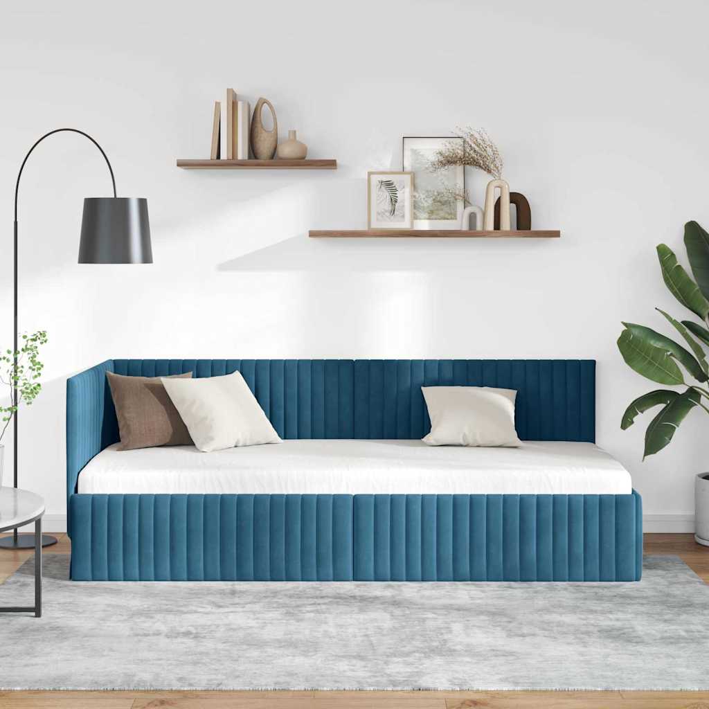 vidaXL Hoekbedframe met hoofdeinde Blauw 80 x 200 cm Fluweel