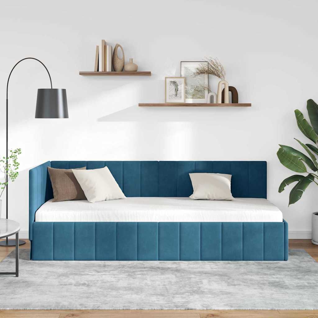 vidaXL Hoekbedframe met hoofdeinde Blauw 80 x 200 cm Fluweel