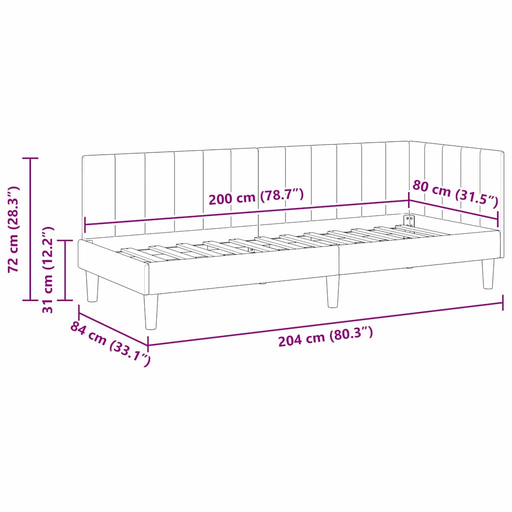 vidaXL Hoekbedframe met hoofdeinde Blauw 80 x 200 cm Fluweel
