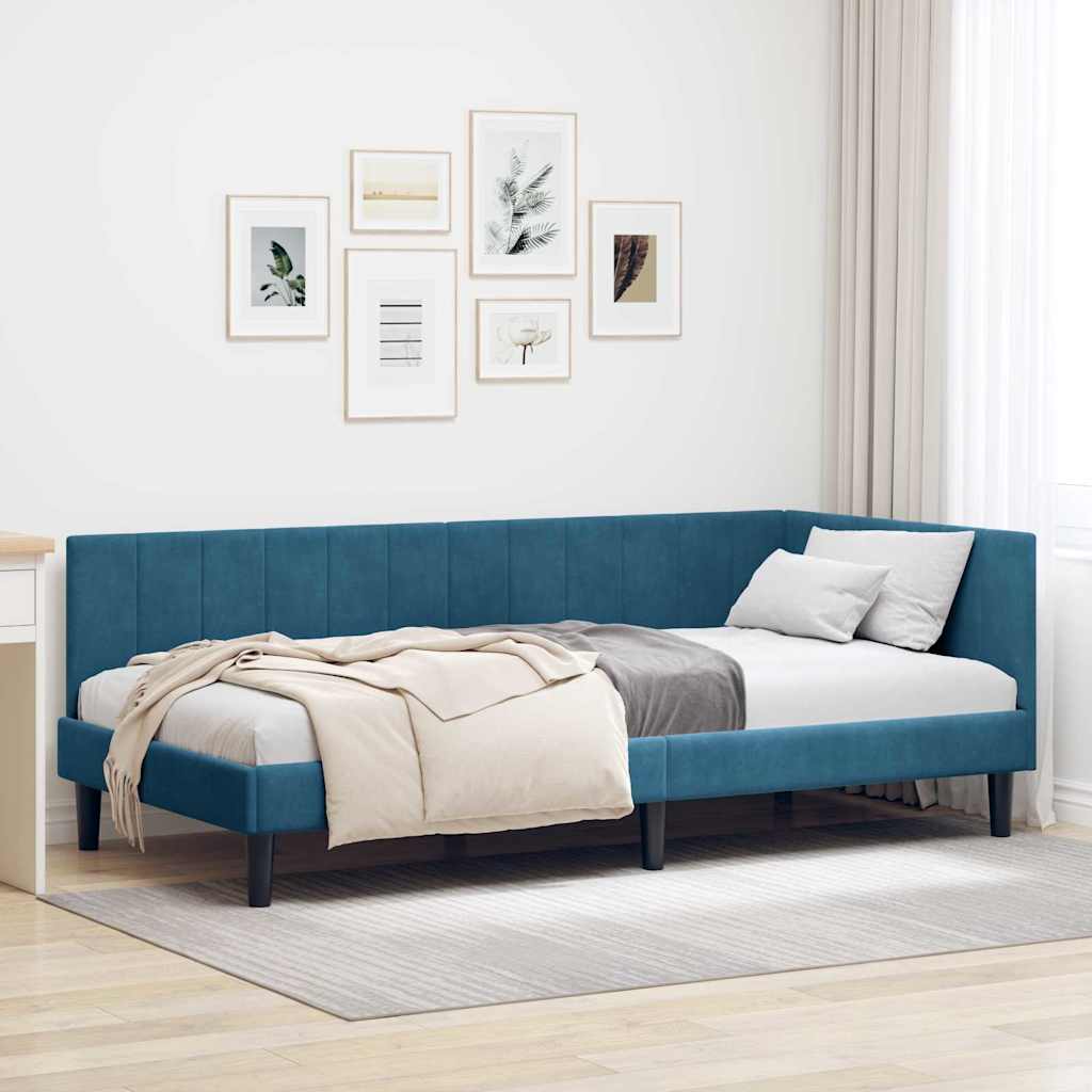 vidaXL Hoekbedframe met hoofdeinde Blauw 80 x 200 cm Fluweel