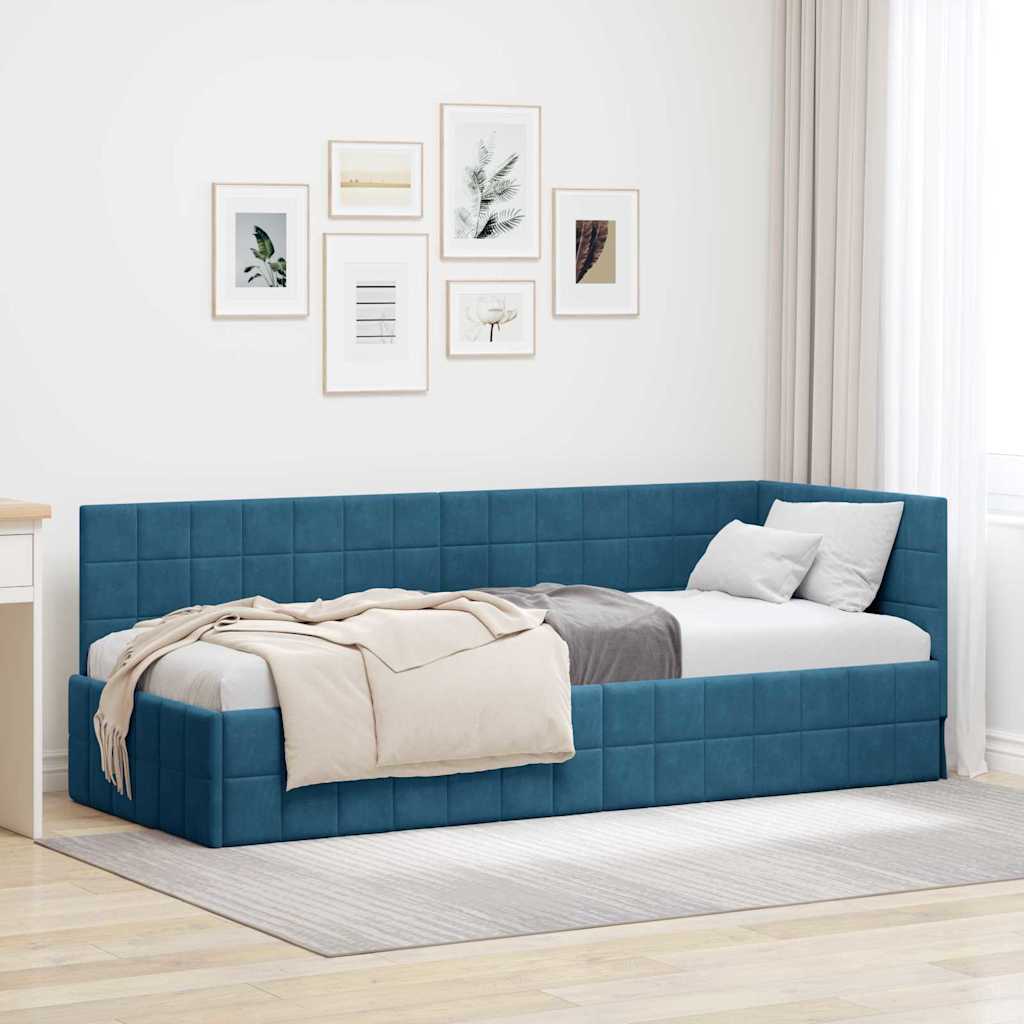 vidaXL Hoekbedframe met hoofdeinde Blauw 90 x 190 cm Fluweel