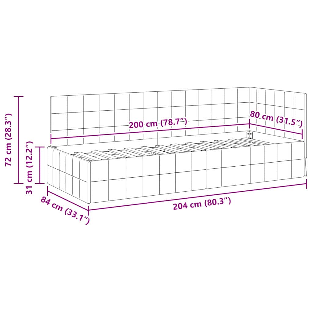 vidaXL Hoekbedframe met hoofdeinde Blauw 90 x 190 cm Fluweel