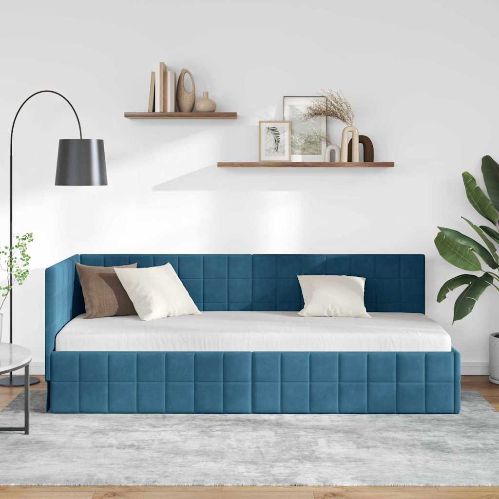 vidaXL Hoekbedframe met hoofdeinde Blauw 90 x 190 cm Fluweel