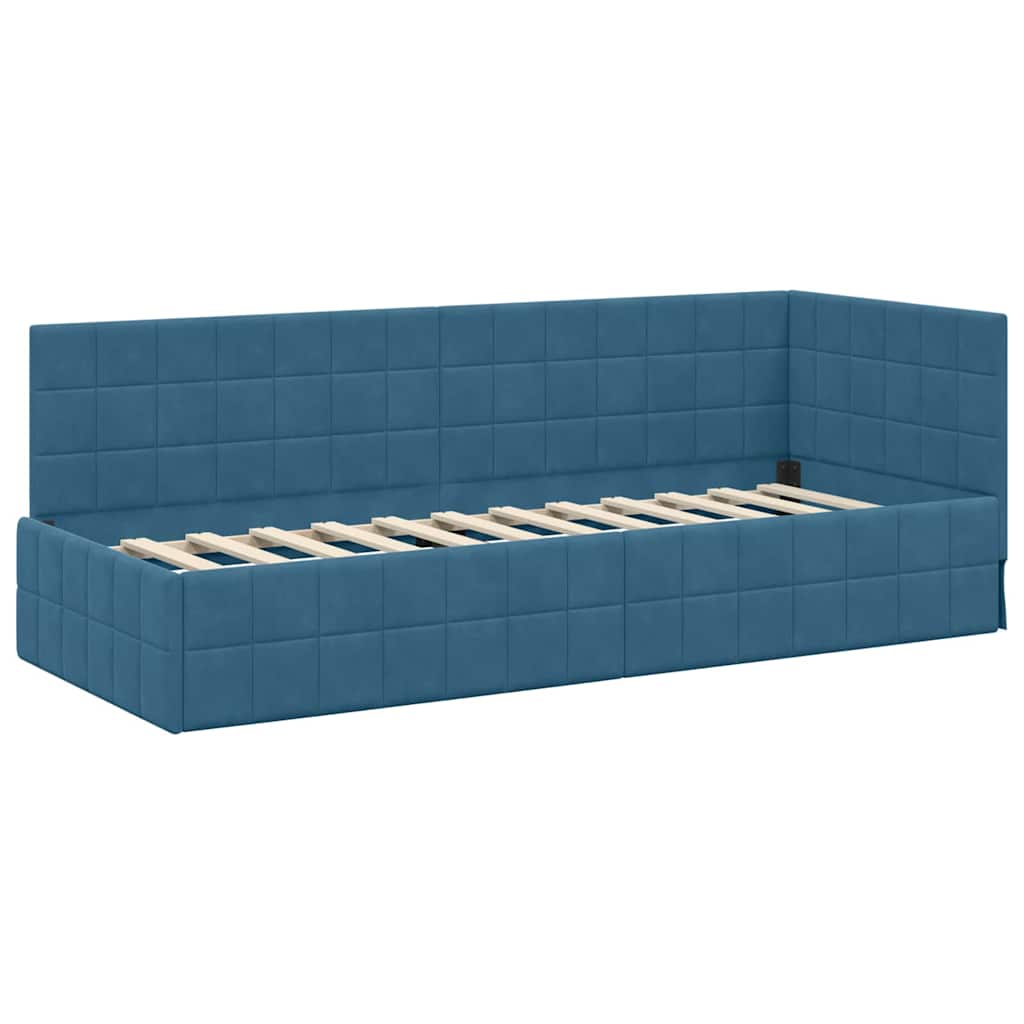 vidaXL Hoekbedframe met hoofdeinde Blauw 90 x 190 cm Fluweel