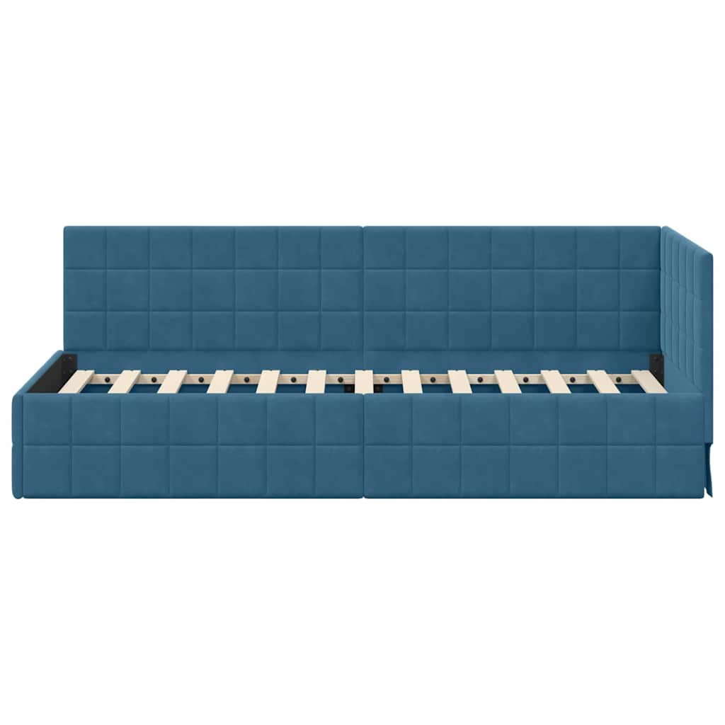 vidaXL Hoekbedframe met hoofdeinde Blauw 90 x 190 cm Fluweel
