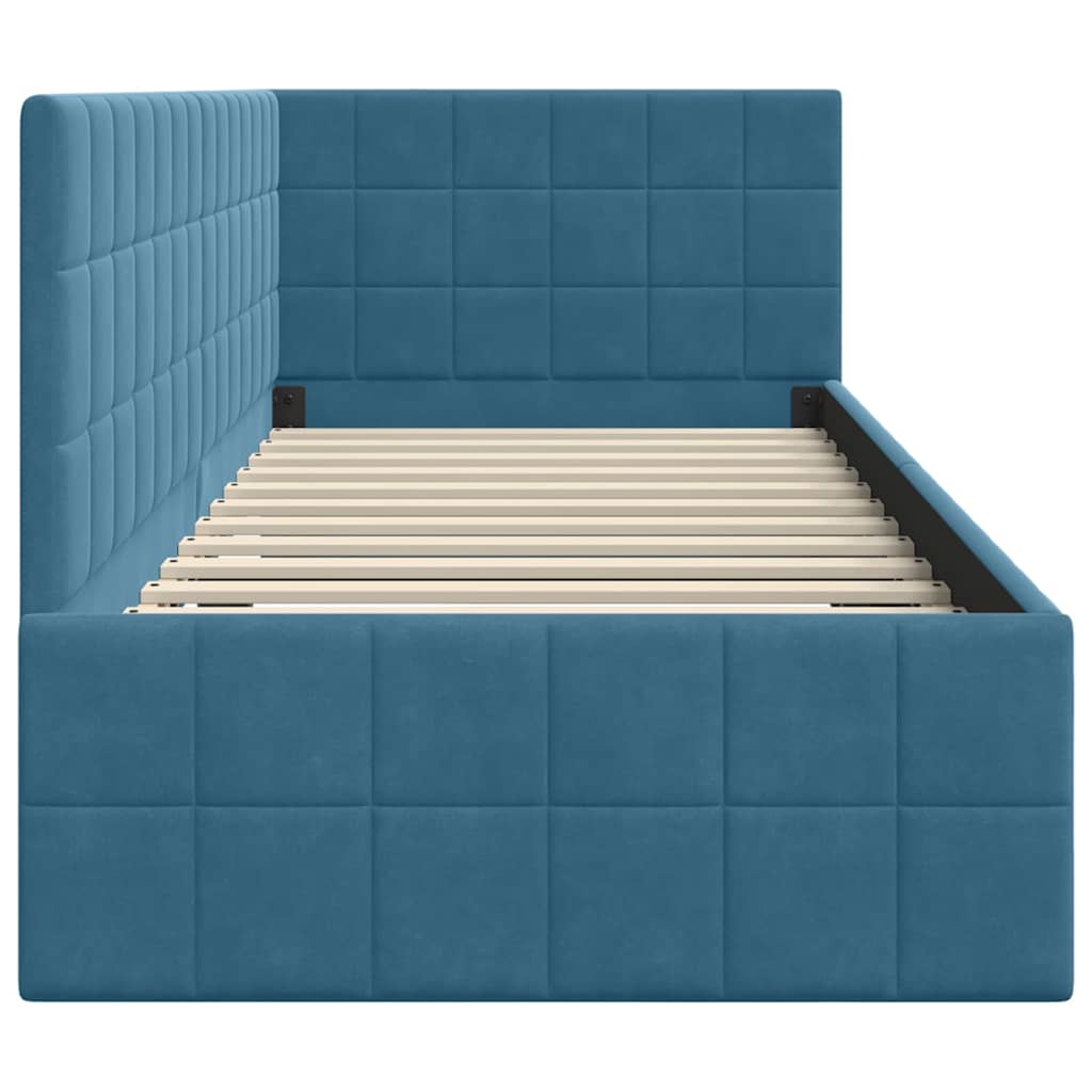 vidaXL Hoekbedframe met hoofdeinde Blauw 90 x 190 cm Fluweel