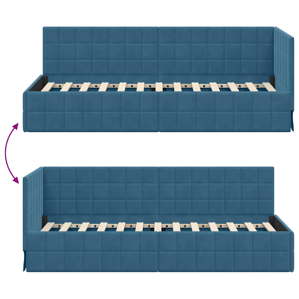 vidaXL Hoekbedframe met hoofdeinde Blauw 90 x 190 cm Fluweel