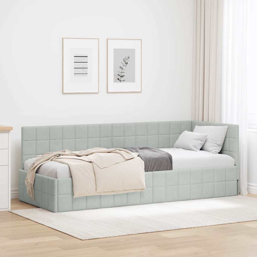 vidaXL Hoekbedframe met hoofdeinde Blauw 90 x 190 cm Fluweel