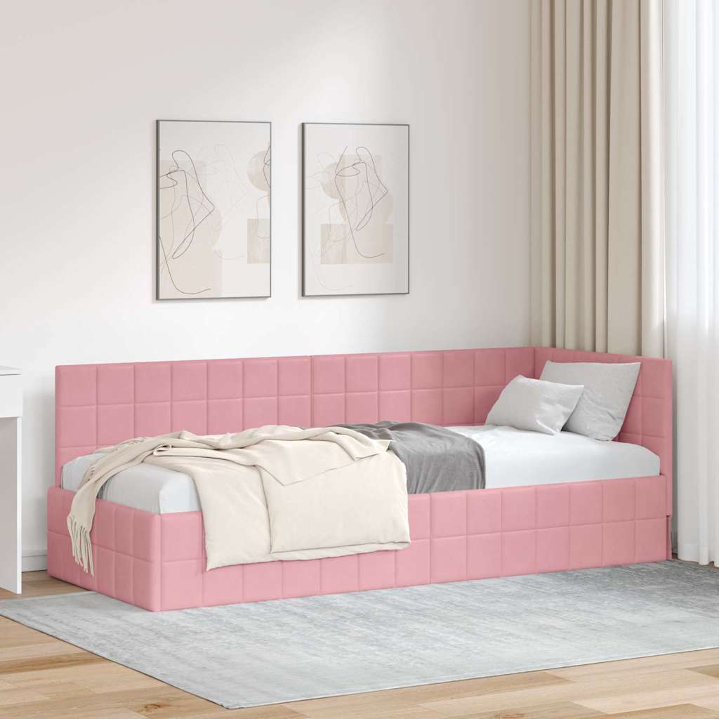 vidaXL Hoekbedframe met hoofdeinde Blauw 90 x 190 cm Fluweel