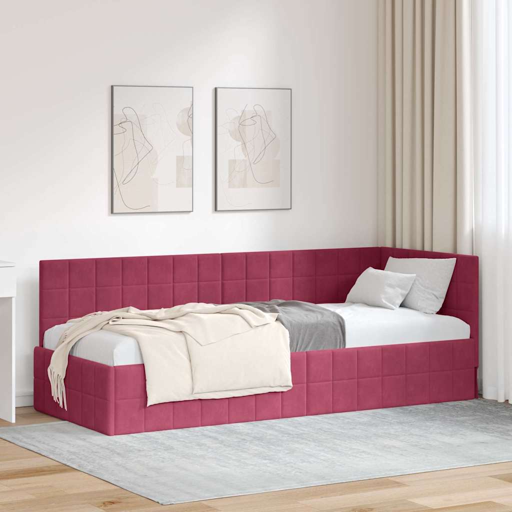 vidaXL Hoekbedframe met hoofdeinde Blauw 90 x 190 cm Fluweel