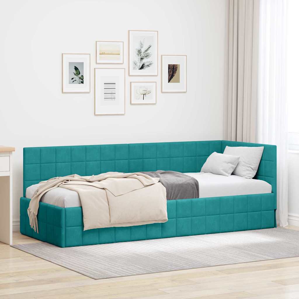vidaXL Hoekbedframe met hoofdeinde Blauw 90 x 190 cm Fluweel