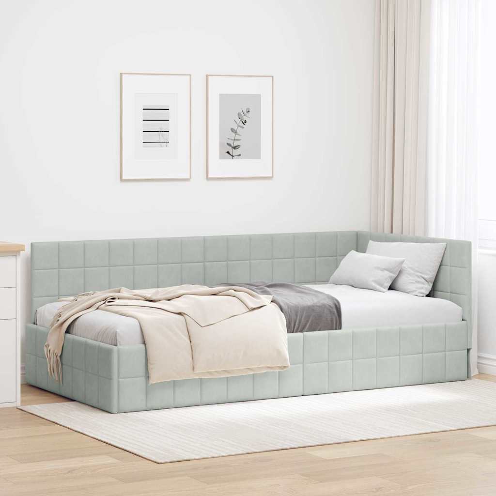 vidaXL Hoekbedframe met hoofdeinde Blauw 90 x 190 cm Fluweel