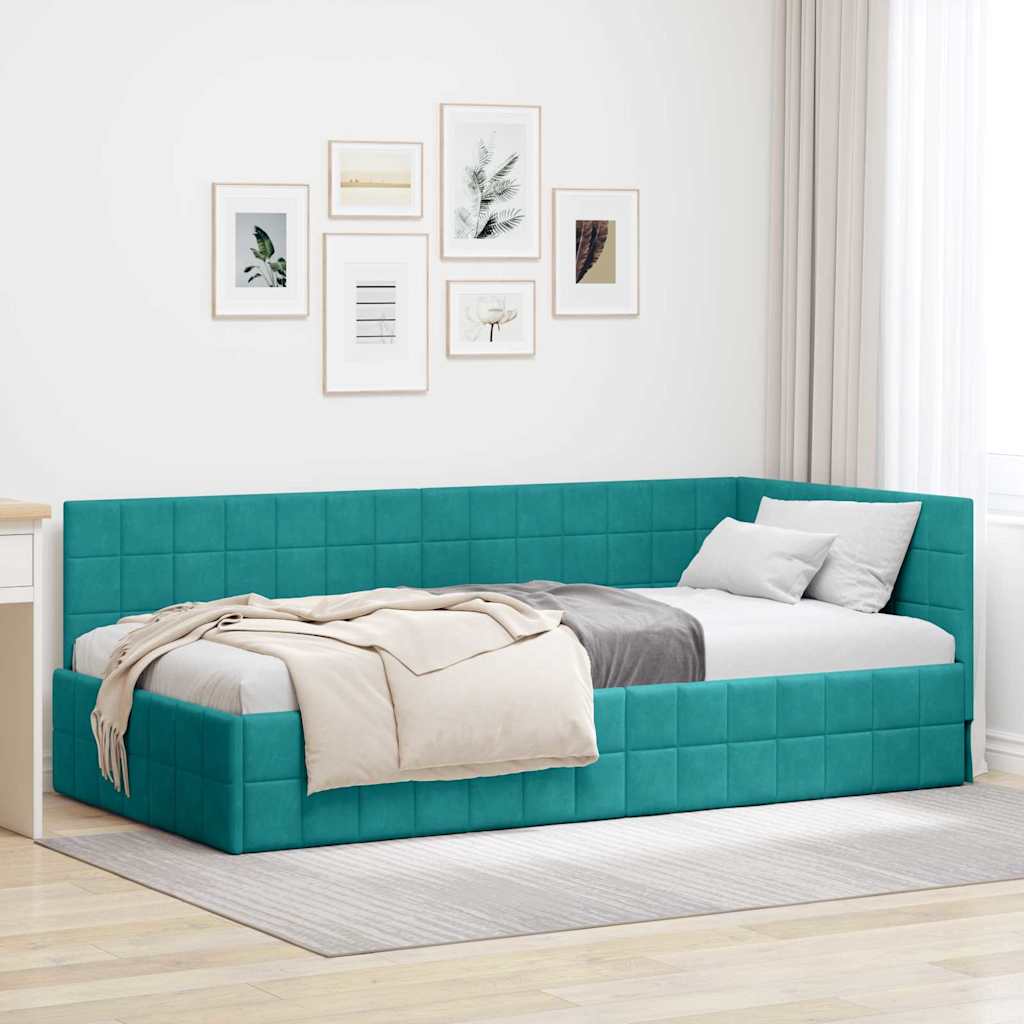 vidaXL Hoekbedframe met hoofdeinde Blauw 90 x 190 cm Fluweel