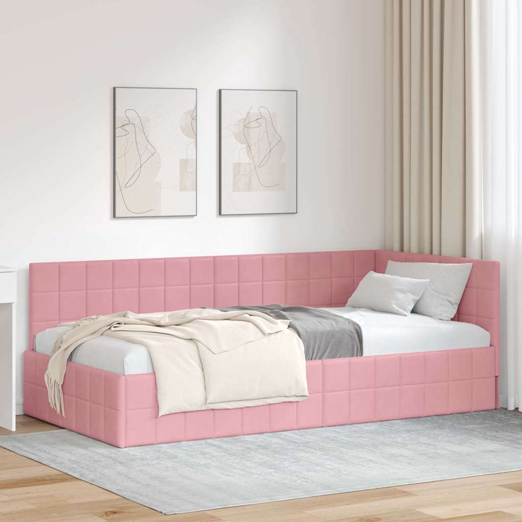 vidaXL Hoekbedframe met hoofdeinde Blauw 90 x 190 cm Fluweel